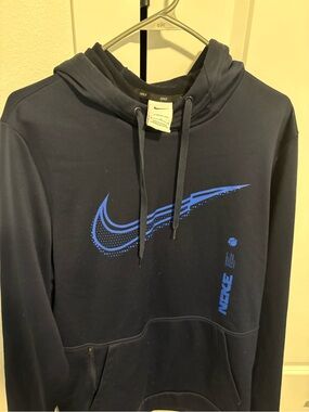 Nike Men’s Dark Navy Hoodie with Bright Blue Swoosh